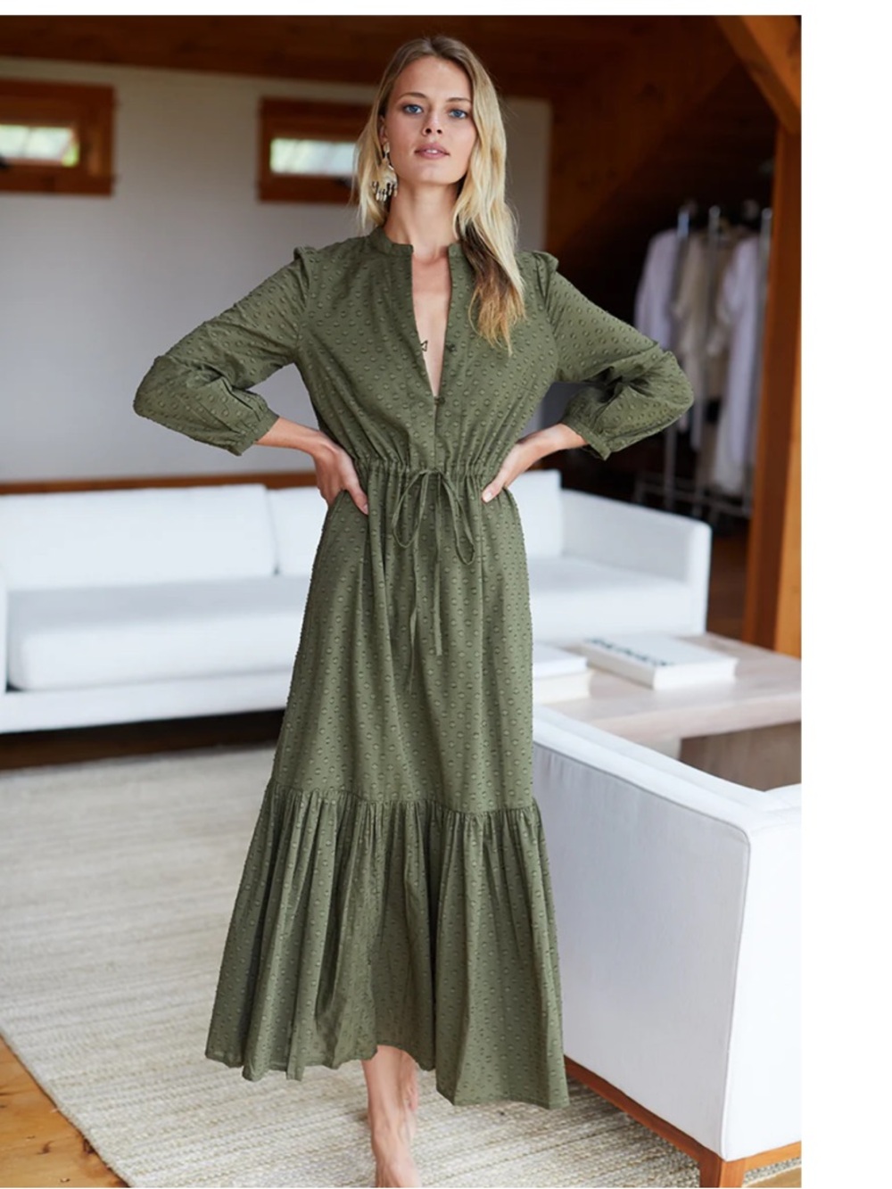 Emerson Fry India Collection Frances 3 Dress Moss Swiss Organic Cotton Small NWT